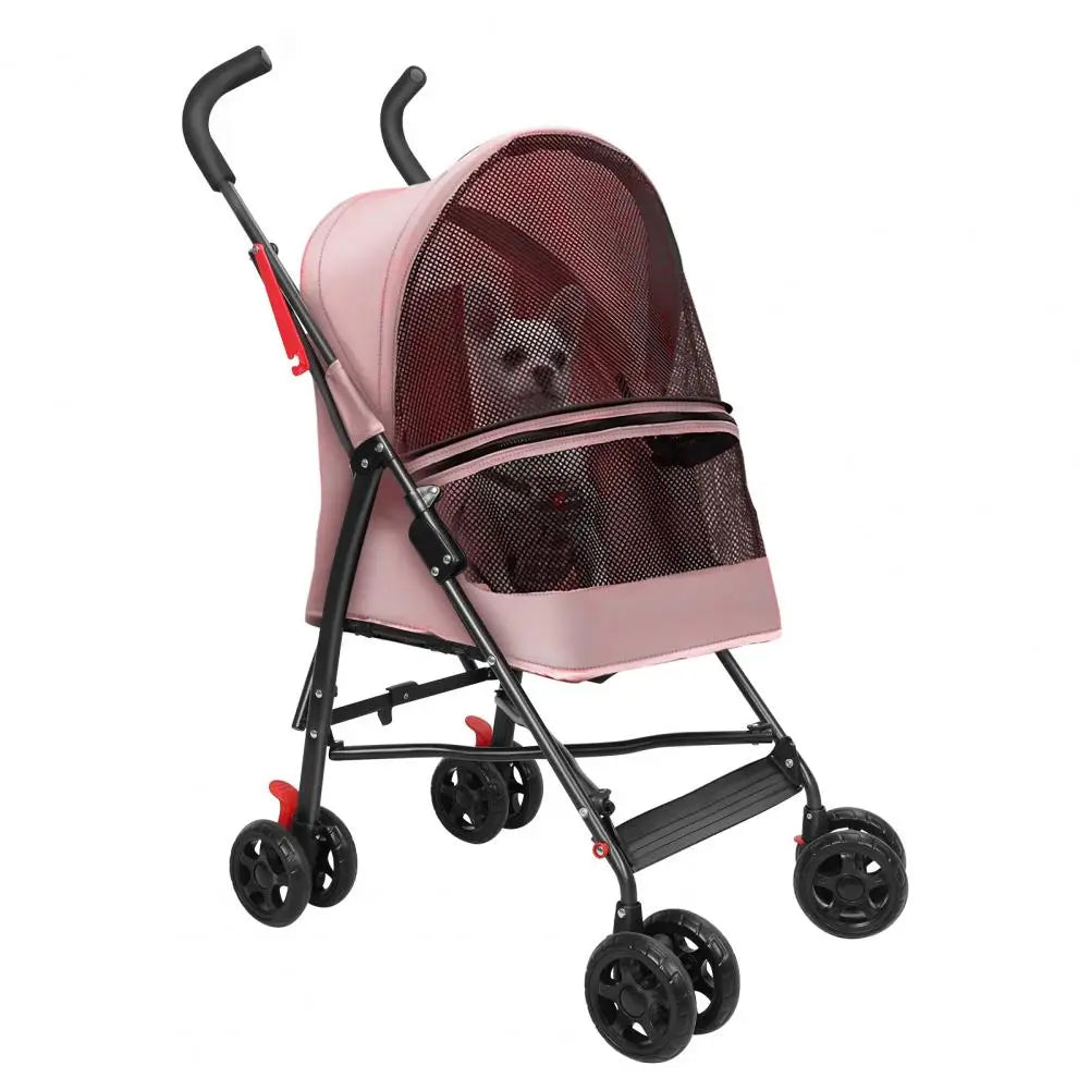 Foldable 4-Wheel Pet Stroller for Dogs & Cats – Comfort Ride with Sunshade & Storage