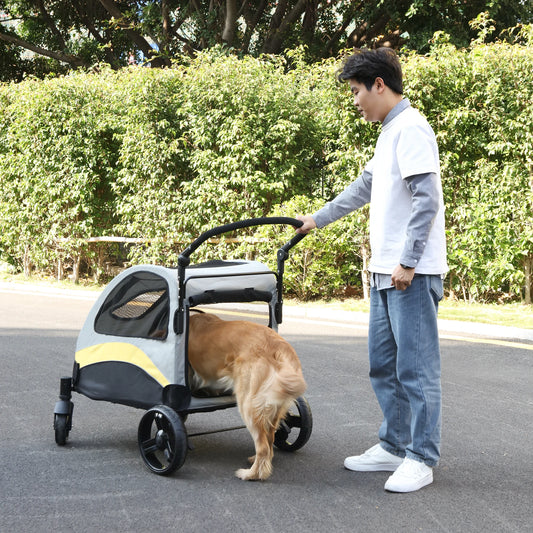 Foldable 4-Wheel Dog Stroller – Large Pet Travel Carriage for Dogs & Cats, Breathable Outdoor Carrier