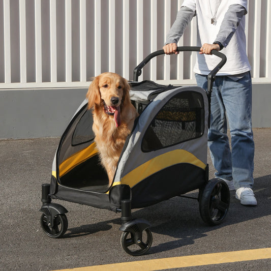 Foldable 4-Wheel Dog Stroller – Large Pet Travel Carriage for Dogs & Cats, Breathable Outdoor Carrier