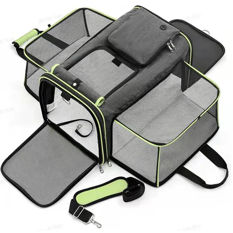 Foldable Pet Travel Bag – Large Capacity Breathable Crossbody Carrier for Cats & Dogs