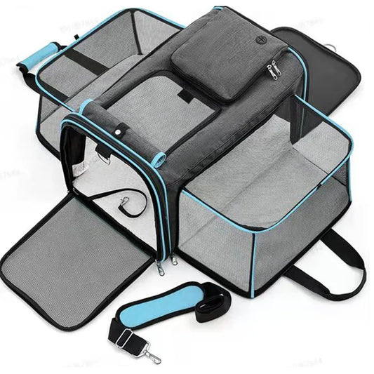 Foldable Pet Travel Bag – Large Capacity Breathable Crossbody Carrier for Cats & Dogs